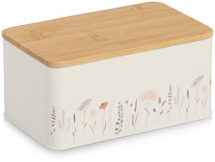 Vorratsdose ZELLER PRESENT m. Bambusdeckel Flowers , beige (weiß), B:12,5cm H:95cm L:20,5cm, Bambus, Metall, Lebensmittelaufbewahrungsbehälter, Vorratsdose, Moderne Materialkombination, 1650 ml