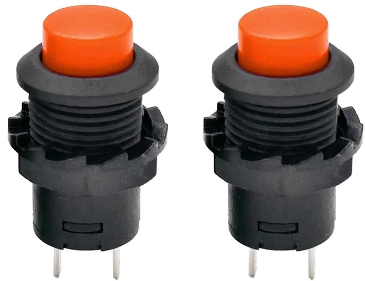 Oranje Drukknop met Ronde Knop - Non-momentane Knopschakelaar AAN-UIT voor Hobby Elektronica - 12mm