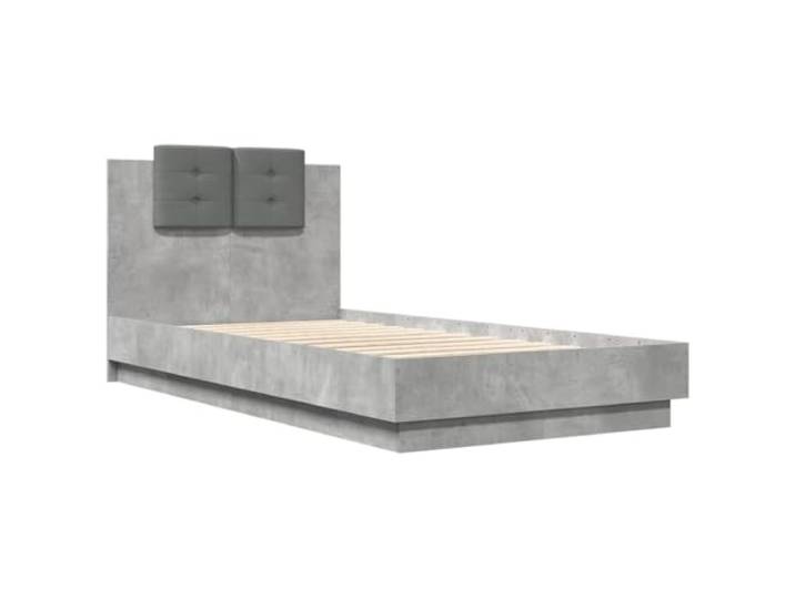 KTHLBRH Bettgestell mit Kopfteil, Zementgrau, 90 x 190 cm Mehrschichtiges Holz, Latten inklusive, gepolsterter Schaumstoff, Rückenunterstützung
