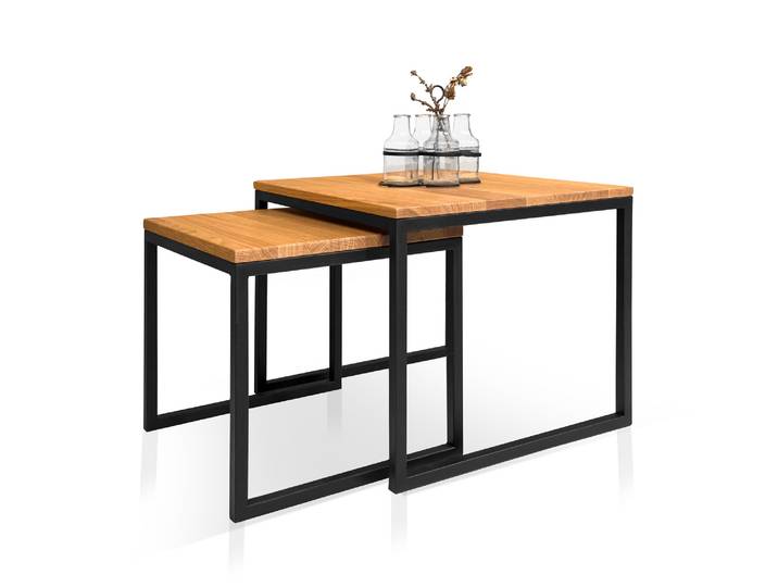 BROKAT 2-er Set Beistelltische, Material Massivholz / Metall