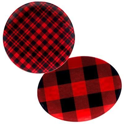 Certified International Red Buffalo Plaid Melamine 2 Piece Platter Set - 14-inch
