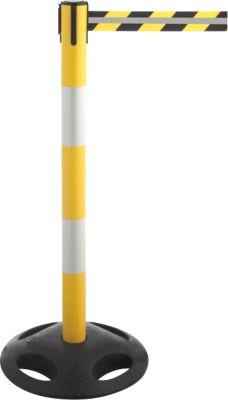 RS-Guidesystems® Afzetpaal GLA 25 - Ø 410 x H 1000 mm – uitrekbare band tot 3,5 m - paal geel en wit en band in geel en zwart - zwarte voet