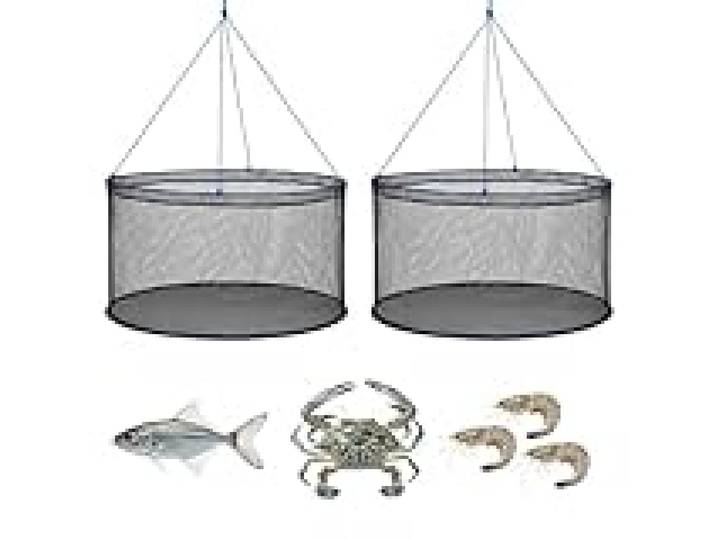 VEVOR Nasse à Écrevisses Pliable, Piège à Crabes en Filet Nylon, pour Pêche aux Crustacés Crevettes Poissons Quai Rivage Étang Bateau, Balance à Écrevisses Résistante avec Corde et Sac de Rangement