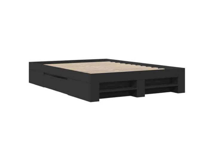 KTHLBRH Bettgestell schwarz 135 x 190 cm aus mehrschichtigem Holz Lattenrost im Lieferumfang enthalten, mit Schubladen und Fächern, atmungsaktive Unterstützung, einfache Montage