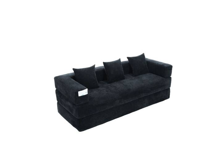 Canapé modulable en chenille - 2 places noir - convertible lounge 198 x 79 cm