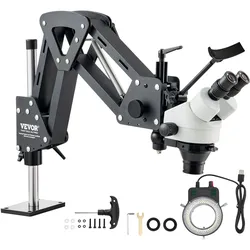 VEVOR Multidirektionales Mikroskop mit Federhalterung, Schmuckmikroskop mit 7- bis 45-facher Vergrößerung, Mikro-Schmuck-Intarsienständer mit integriertem USB-Ring-LED-Licht, Juweliermikroskop für Schmuckintarsien