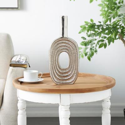 ARCILLA ELEMENTAL Silver Aluminum Metal Circular Geometric Vase with Linear Etchings