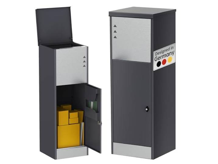 Ondis24 Korona Paketbox XL Postbox für Pakete, Päckchen, Warensendungen und Briefe mit Paketsafe, galvanisiert, mit Gasdruckfedern (116,5 cm, Grau) (Edelstahlfront)