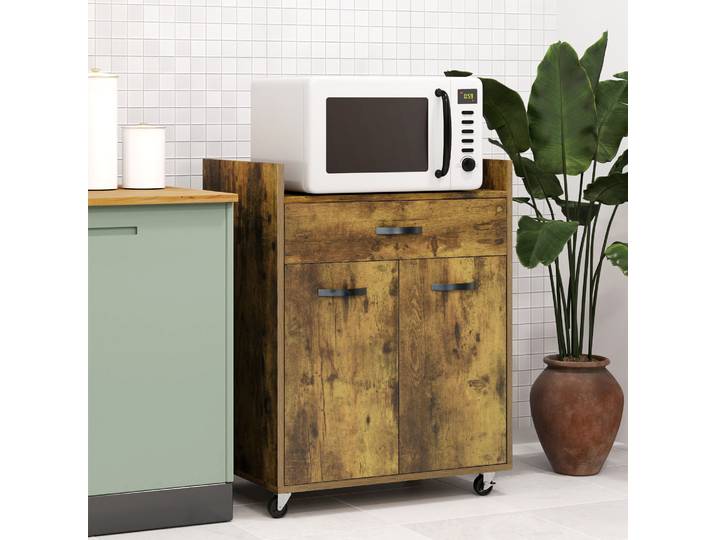 HOMCOM Chariot Cuisine Bois Rustique avec Tiroir et Roues 60x40x77cm