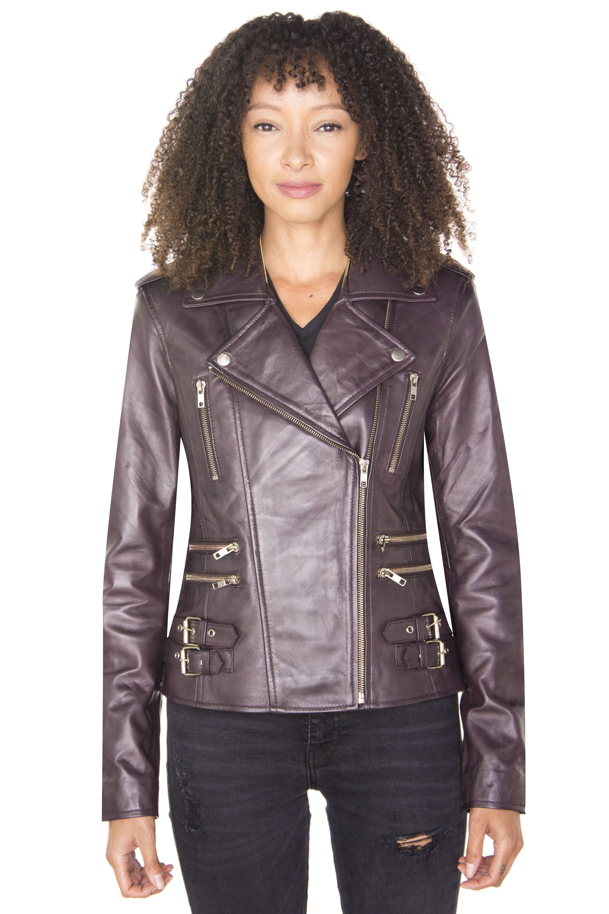 Damen Leder Vintage Brando Bikerjacke-Orlando