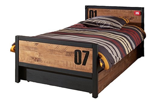 Vipack Alex Eenpersoonsbed van massief grenen met lattenbodem en uitschuifbed, 90 x 200 cm