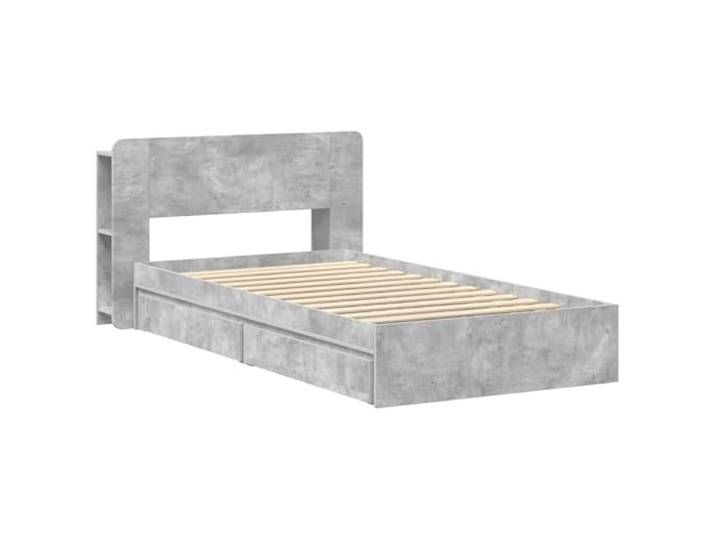 SKTQYQO Bettgestell zur Aufbewahrung, Grau, Zement, 90 x 190 cm Technisches Holz, integrierte Schubladen, feste Latten, Unterstützung 140 kg