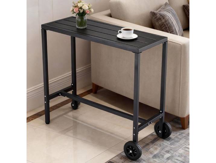 Table de bar extensionérieure sur roulettes – pieds réglables – Idéale cuisine balcon jardin – 99 cm –noir