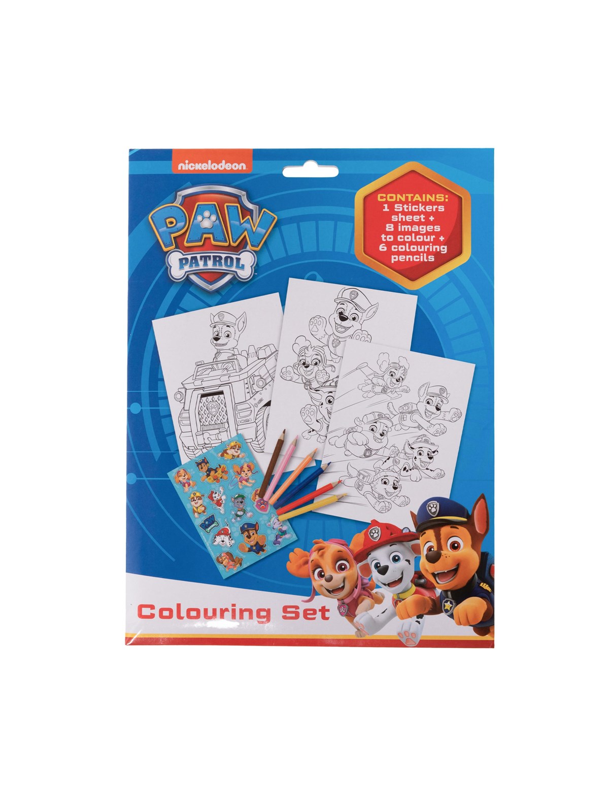Euromic PAW PATROL Colouring set with colouring sheets and 6 pre-sharpened colouring pencils packed in polybag with header card