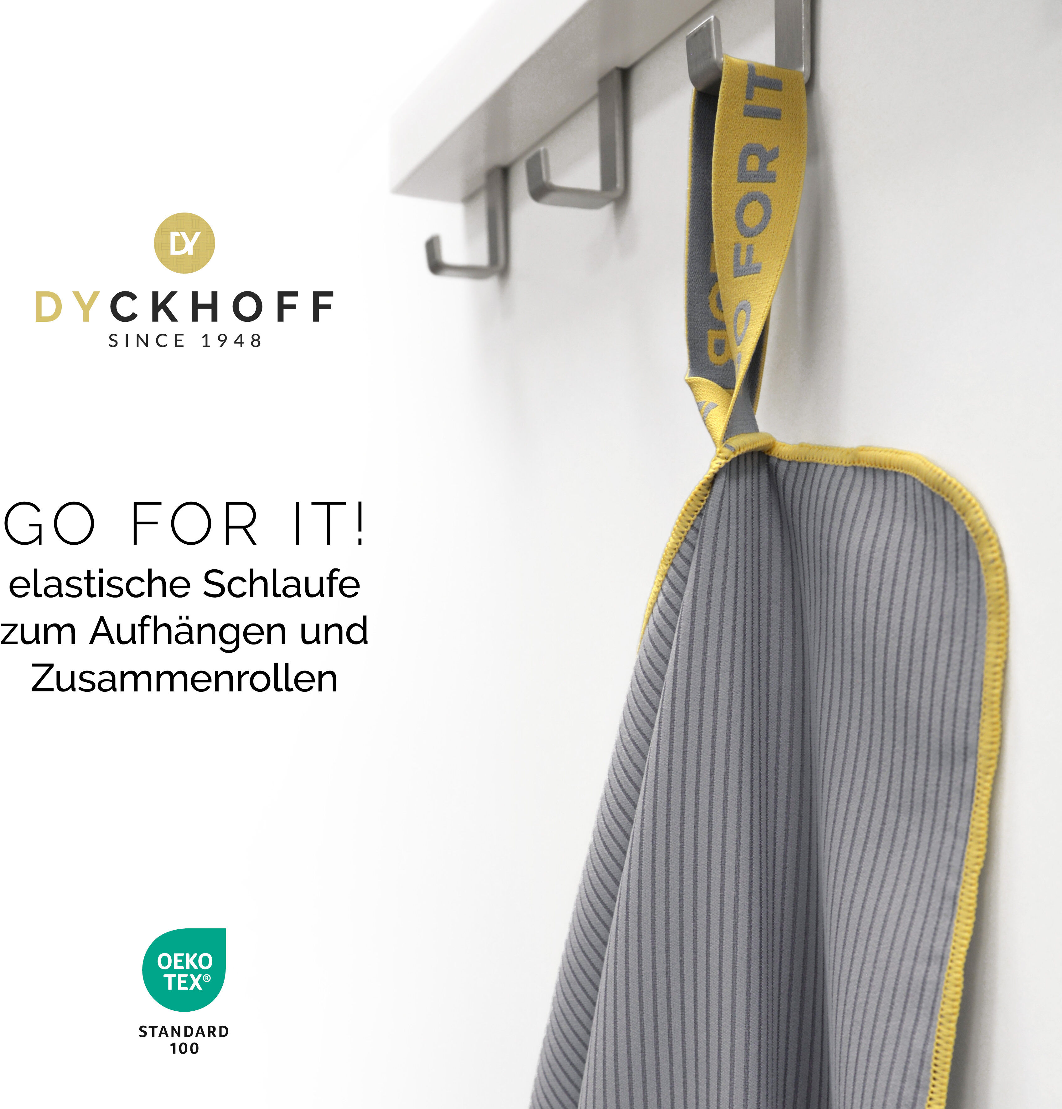 Handtuch DYCKHOFF "Mikrofaser Sporttuch Struktur", grau, B:80cm L:180cm, Microfaser, Mikrofaser, Handtücher, Mit Überstülpkapuze, Schnelltrocknend, Leicht, Reißverschlusstasche