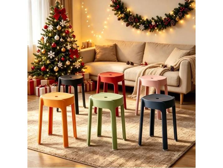 Lot de 6 Tabourets empilables - en Plastique - Multicolores - Portables - 30x30x46cm