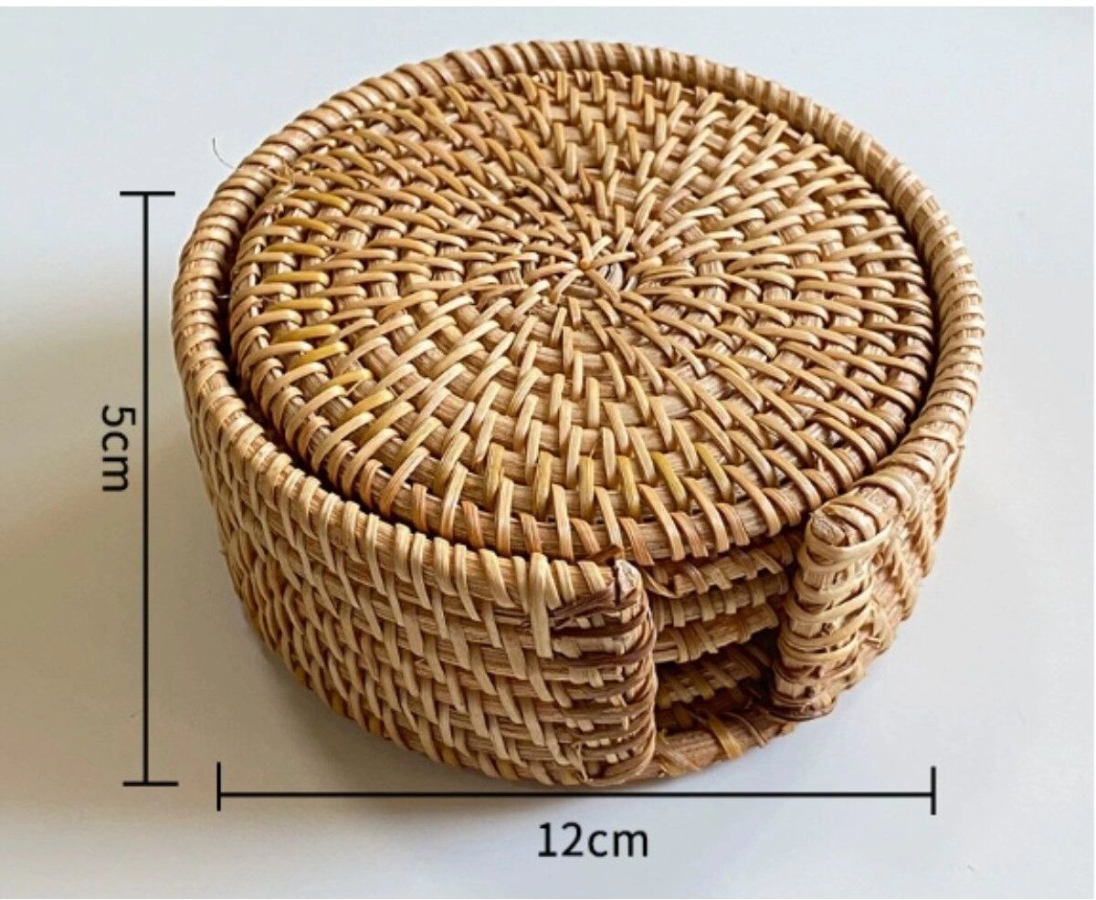 INF Handgewebter Rattan-Hitzeschutz-Untersetzer 13cm – Natürlicher vietnamesischer Herbstrattan, rutschfestes, hitzebeständiges