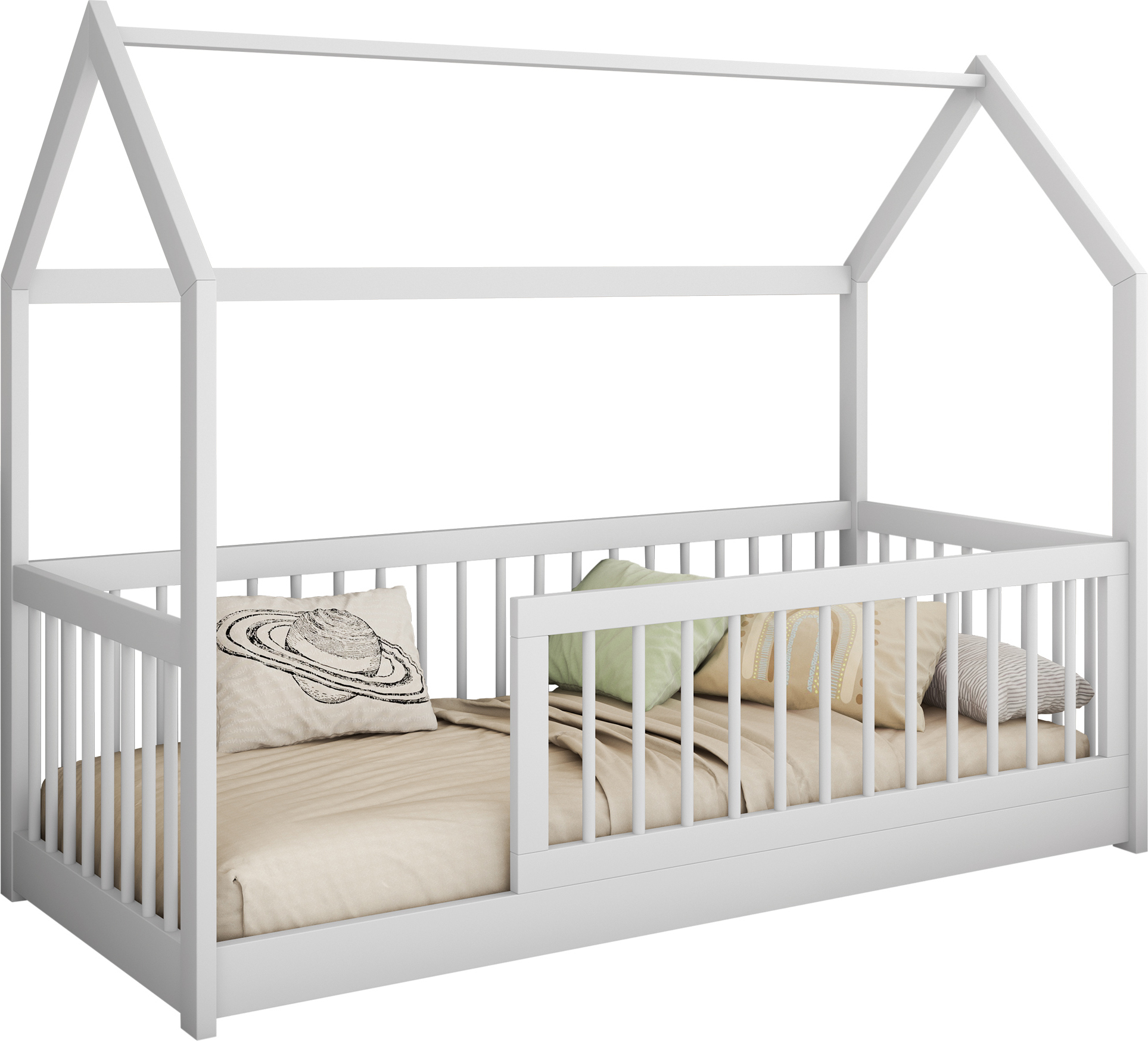MIRJAN24 Kinderbett Greta 80, Kinderzimmer Bett mit Lattenrost, Holzkonstruktion (Farbe: Weiß, Größe: 80x180 cm)