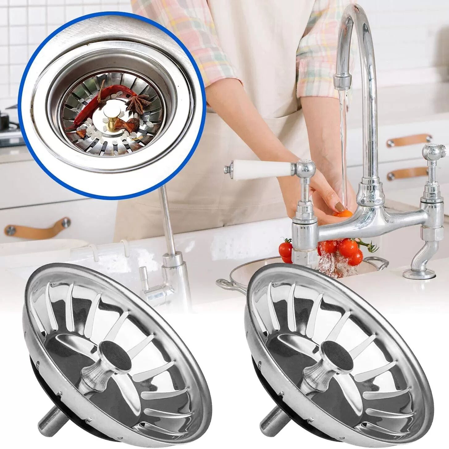 INF Filtre d'évier en acier inoxydable 304 - Lot de 2, passoire d'évier de cuisine