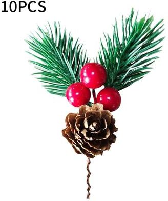 Discount Dollar Deals Simulation Flower Pine Tree, Christmas Pine Needle Box, Branches With Pine Cones, Packaging Gift Decor single Fruit 10pcs
