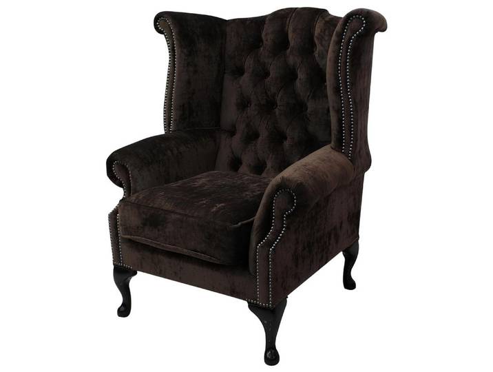 Xlmoebel Ohrensessel Chesterfield Ohrensessel in edlem Leder mit hoher Polsterung (CHESTERFIELD OHRENSESSEL Queen Braun), Hergestellt in Europa