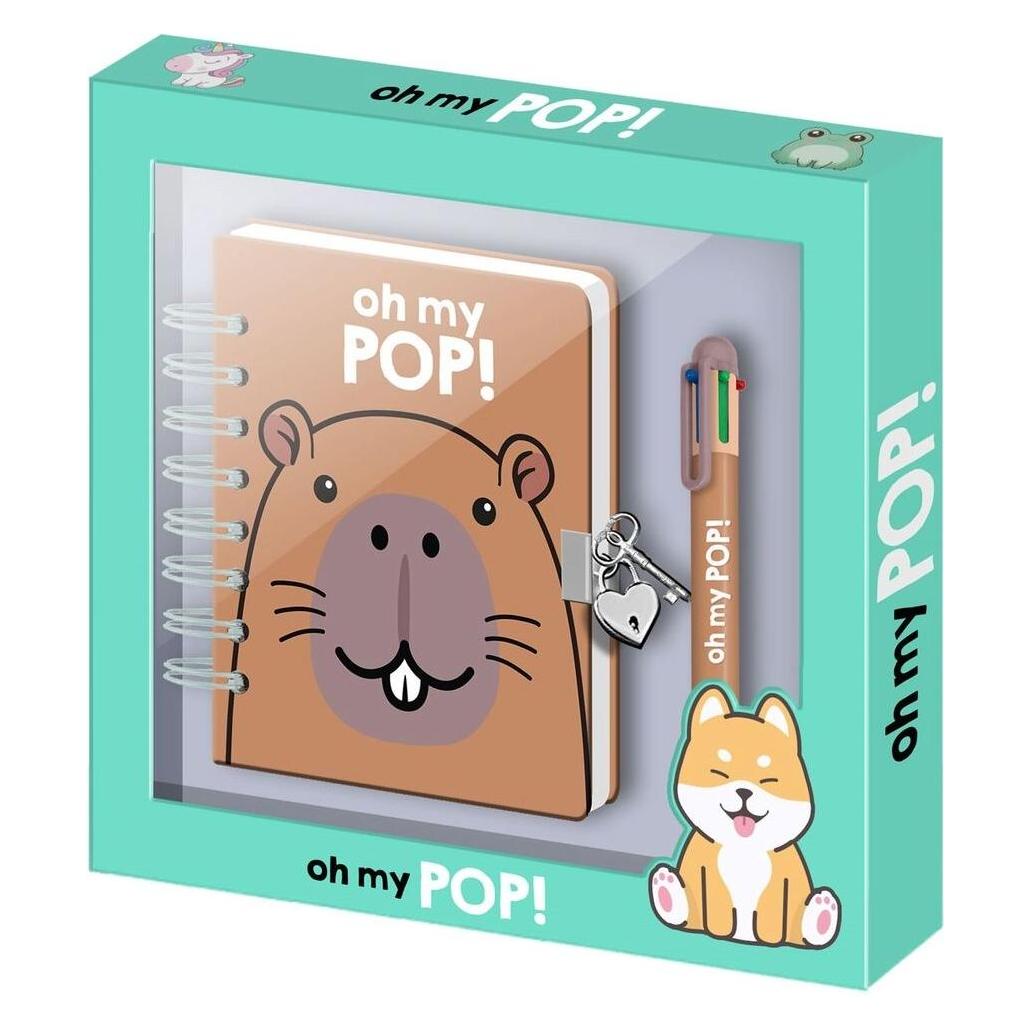 Oh My Pop! Pack of A5 Diary + 6-Coloured Pen Capybara (A5, Blanko, Harter Einband) (65255782)