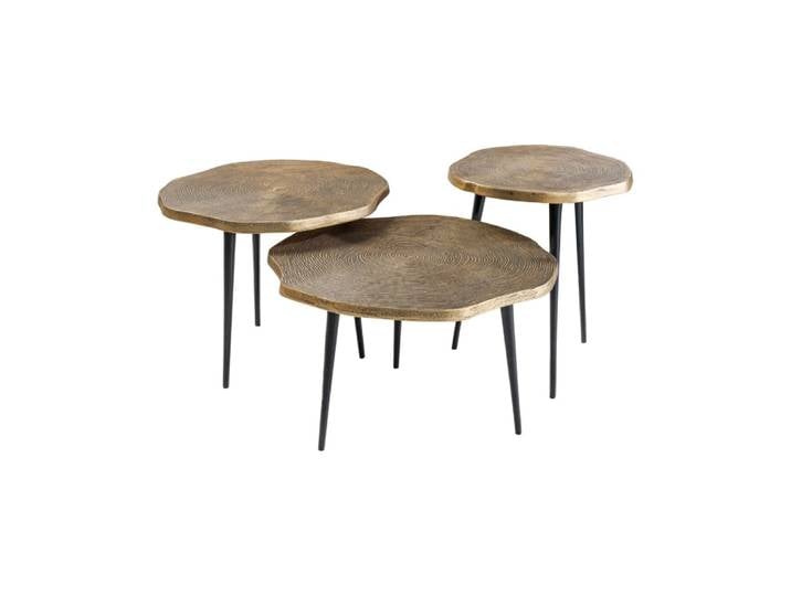 Lot de 3 tables basses en aluminium doré et en fer noir 57x37x60cm