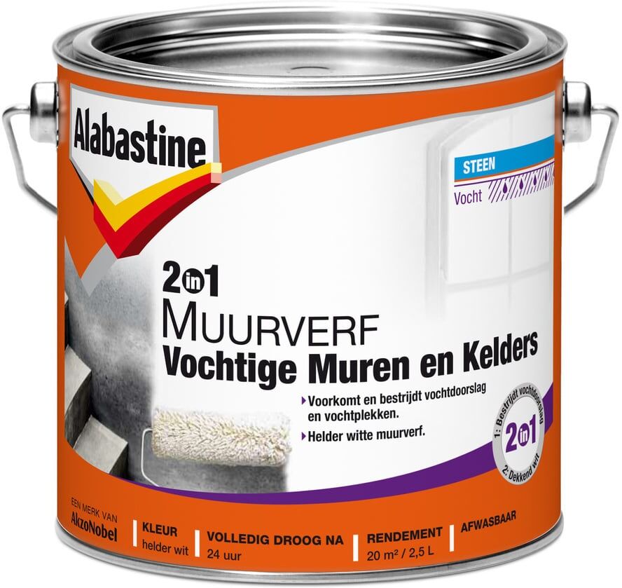Alabastine 2-in-1 Muurverf Vochtige Muren en Kelders - 2,5 liter