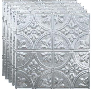 Fasade FASÄDE Traditional Style 2 Decorative Vinyl 2ft x 2ft Lay in Ceiling Panel in Brushed Aluminum (5 Pack)