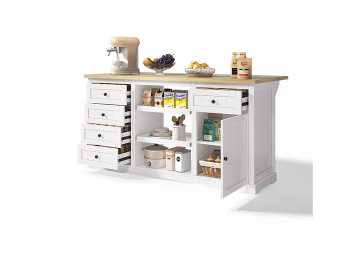 Flora Grace Sideboard 150/65/75,5 cm in Weiß/Natur mit Klappplatte und Steckdosen, Naturfarben, 150x75.5x65 cm, Kleinmöbel, Kommoden, Sideboards