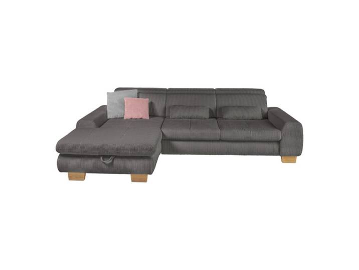 set one by Musterring SO 3400 Ecksofa in Cord mit manueller Sitztiefenverstellung und opt. Schlaffunktion - Cord anthrazit - Schlaffunktion - links manuelle Kopfteilverstellung, manuelle Sitztiefenverstellung, Schlaffunktion Modern, Zeitlos