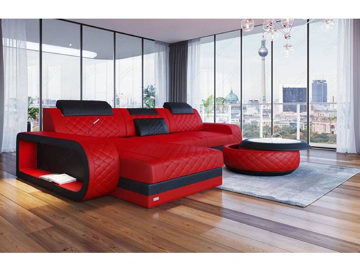 Sofa Dreams Ecksofa Ledersofa Berlin L Form Mini Couch mit LED, Designersofa, Sofa aus Eigenproduktion