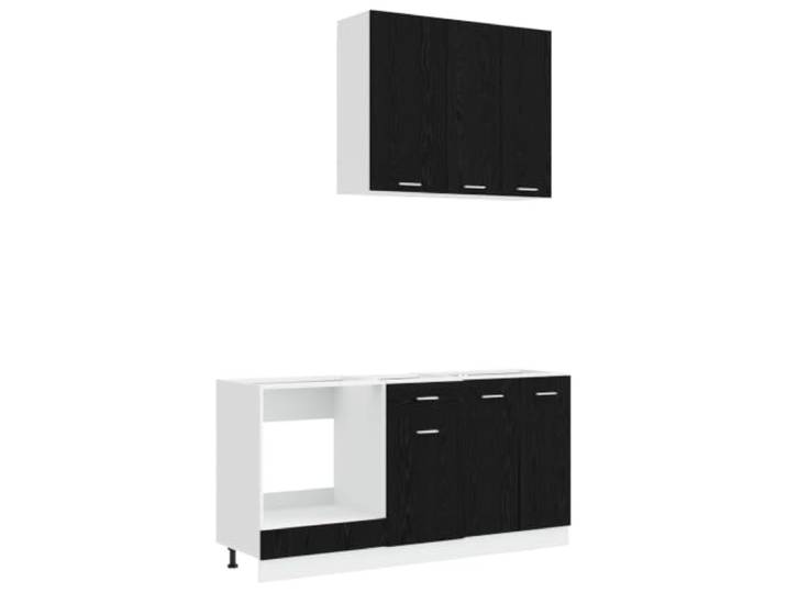 Favemtsl Küchenzeile Lyon 5-teilig Küchenschrank Set Schwarze Eiche Modulares 5-teiliges Küchenschrank Set in Schwarze Eiche für die moderne Küche mit verstellbaren Füßen und Wandbefestigung.
