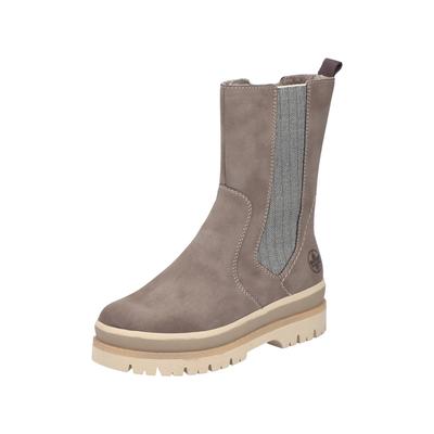 Chelseaboots RIEKER, Damen, Gr. 36, Textil, beige (braun), Lederimitat, Basic, Schuhe Chelseaboots, Stiefelette mit Reißverschluss und Profilsohle