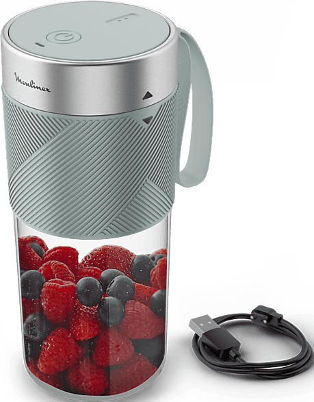 Batidora de vaso - Moulinex Lightmix LM1C04, Personal, Silenciosa, Hermética, 300 ml, Resistente, Carga USB, Resultados en 40 segundos, Azul
