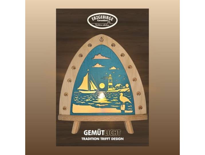 weigla - Dekoleuchte original Erzgebirge I Motiv Maritim I 1 LED Lampe I 0,8 W, E14 I Ganzjahresdeko innen I Maritime Beleuchtung aus Holz I Fensterdeko