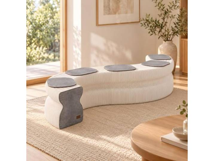 DKPLOE Akkordeon Hocker Klappbar Kraftpapier Ausziehbare Bank Mit Kissen Innovative Wabenstruktur Flexible Formanpassung Und Platzsparendes Design für Wohnzimmer Schlafzimmer Büro Und Gäste