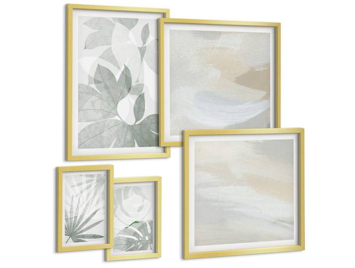 Tulup Bilder SET 5er Set - 50x50 cm & 20x30 cm & 40x60 cm Goldrahmen - Die Blätter der Pflanzen sind grünlich-grau., Goldfarben, Kunststoff, Rechteckig, 40x60 cm, Fotografie, Bilder & Rahmen, Bilder