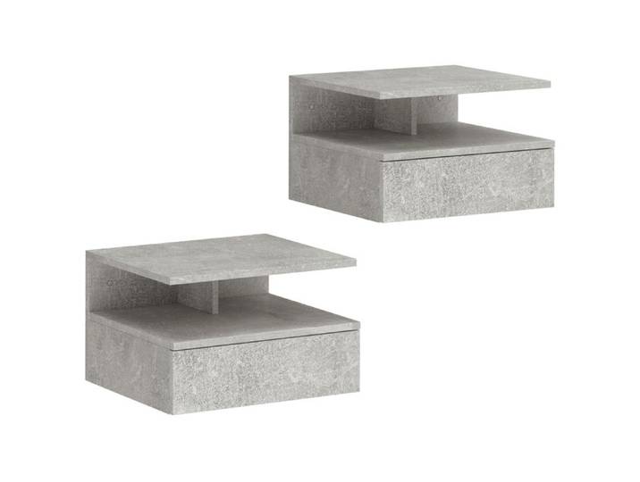 FSX Ensemble de 2 tables de chevet suspendues avec tiroir et étagère ouverte 35x32x22 5 cm gris ciment