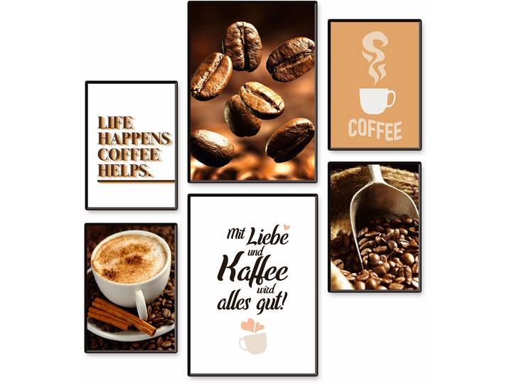 Poster ARTLAND Kaffee Vielfalt , braun (farbe bild(er): braun), B:42cm H:29,7cm, Bilder, Poster, Bilder Set, 6tlg. 4xDIN A4 / 2xDIN A3, ohne Rahmen