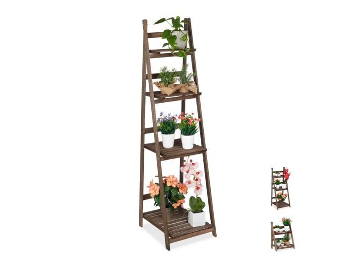 Relaxdays Blumentreppe Holz dunkelbraun
