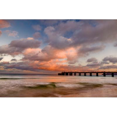 Fototapete PAPERMOON "Porto Santo Pier Sonnenuntergang", bunt, B:5m L:2,8m, Vlies, Tapeten