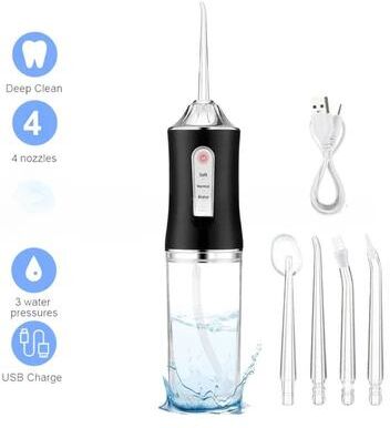 Inspired Living Cordless Water Flosser With 220ml Tank Portable Oral Irrigator, 3 Modes, 4 Jet Tips, USB Rechargeable black