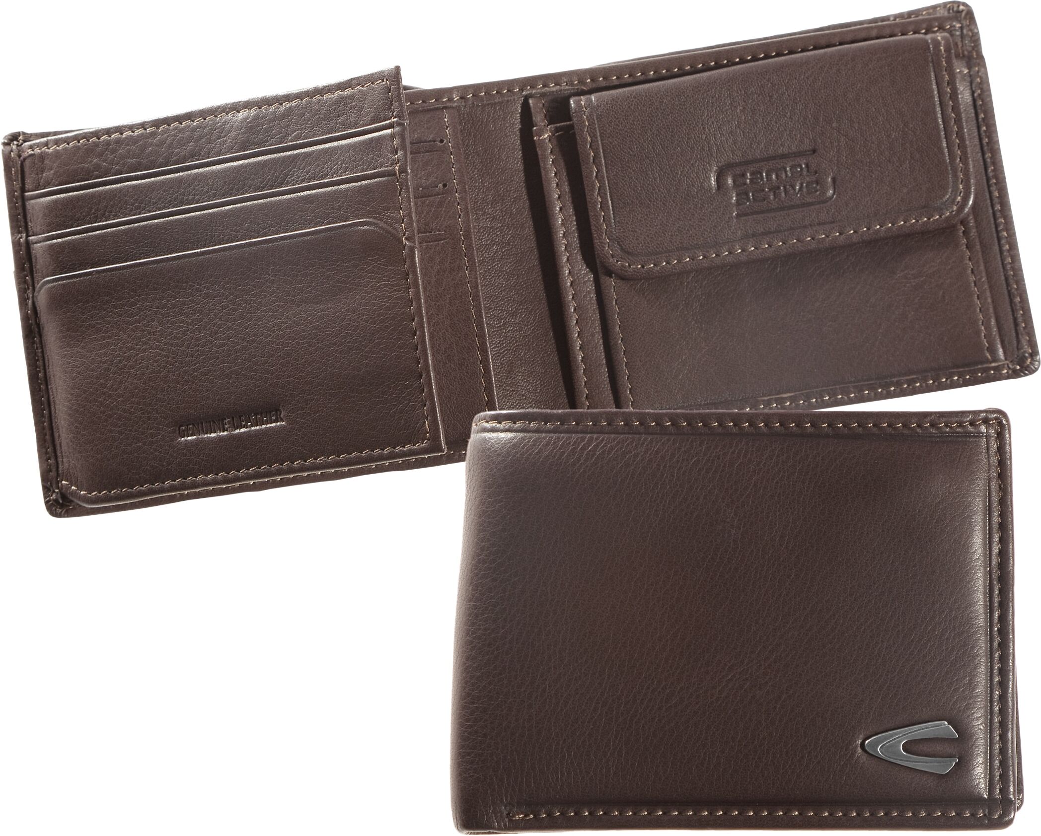 Geldbörse CAMEL ACTIVE "Vegas", Herren, braun, Leder, clean, gepflegt, unifarben, Kleinlederwaren Geldbörse, aus hochwertigem Rindsleder mit Metall Logo braun Einheitsgröße