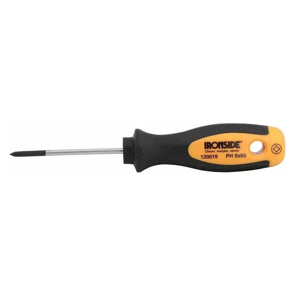 Ironside 120019 Werkstattschraubendreher PH 0 x60 2-Komponenten-Griff Chrom-Vanadium-Stahl (120019)