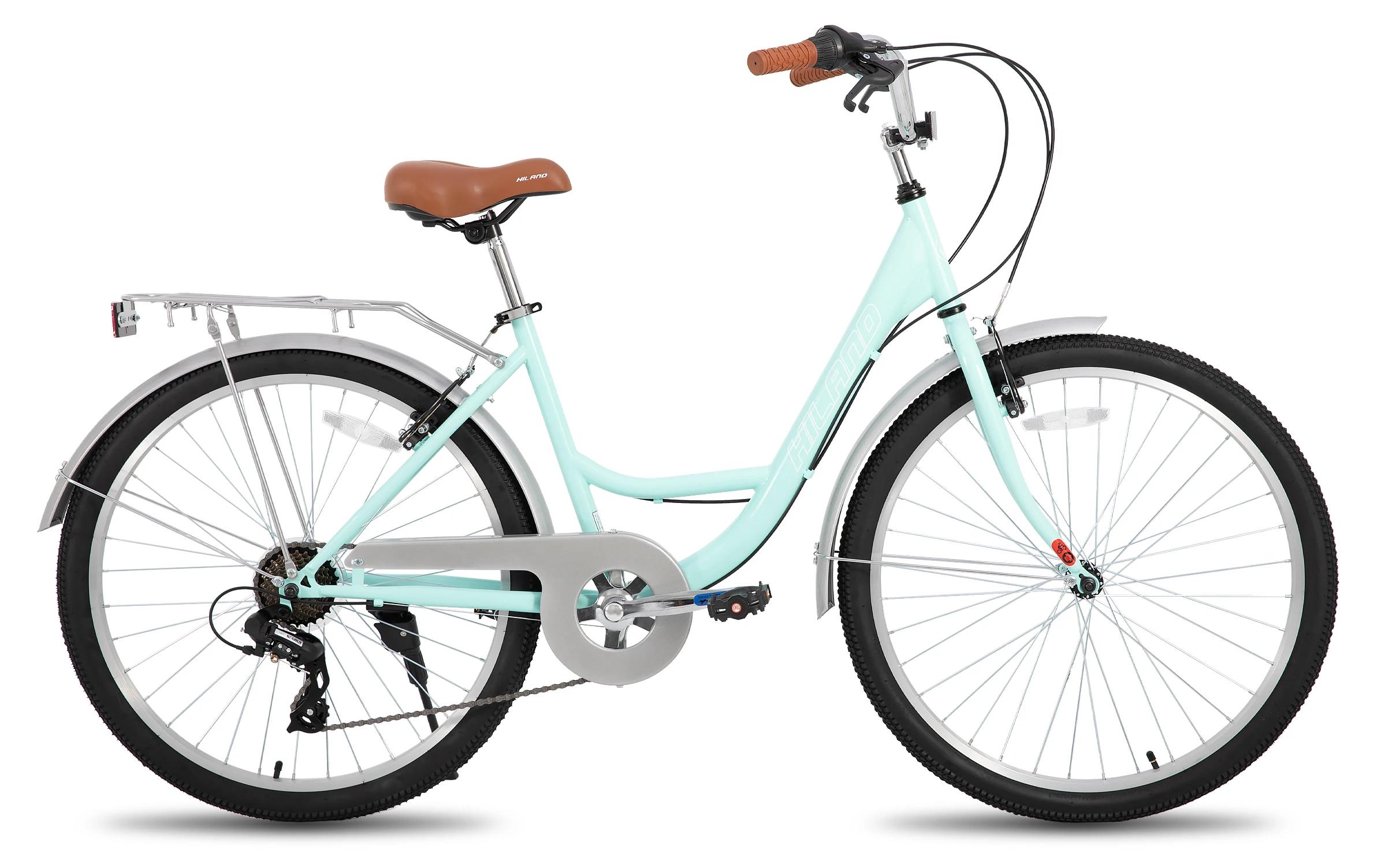 Beach Cruiser Fahrrad für Erwachsene - Citybike - 66 cm Laufräder - 7 Gang Schaltung - Tiefer Einstieg - Gepäckträger Hinten - V- und Scheibenbremse - Stahlrahmen - Grün