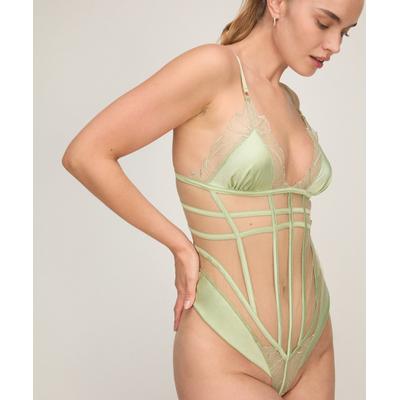 Body HUNKEMÖLLER "Body Ellen", Damen, Gr. M, grün, 67% Polyester, 20% Polyamid, 8% Elasthan, 5% Baumwolle, Bodys Body
