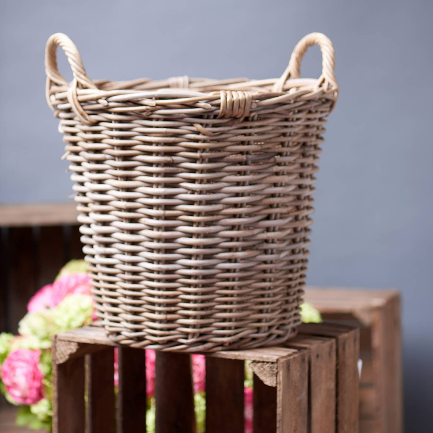 home24 plantenmand rotan grijs Ø 45 cm