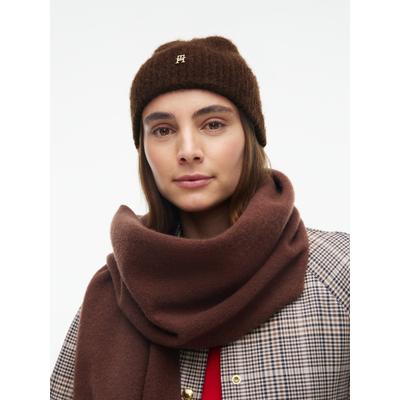 Beanie TOMMY HILFIGER "TH ELEVATED CHIC", Damen, braun (truffle braun), Strick, Materialmix, Mützen Beanie, mit Alpakawollanteil