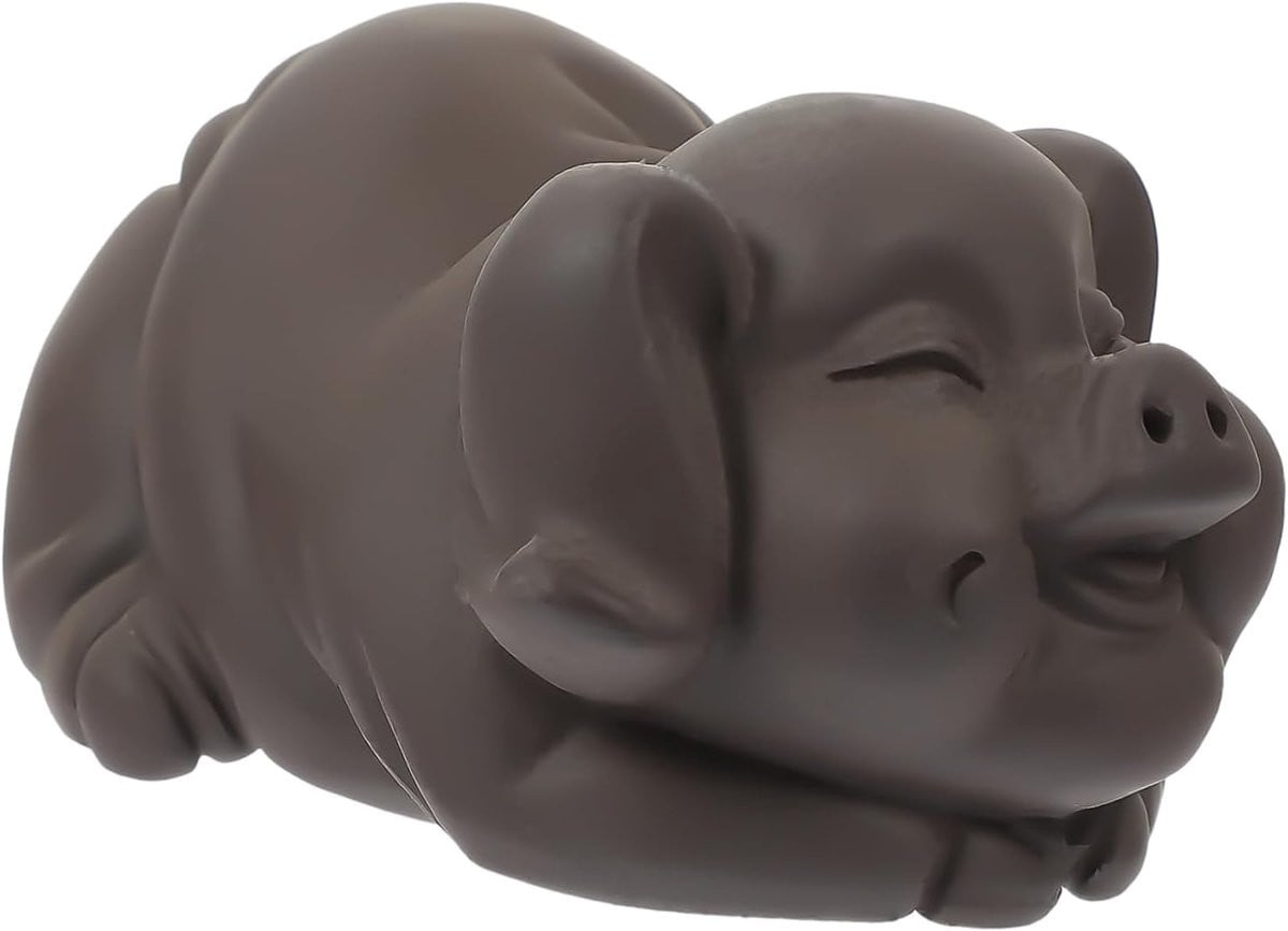 Theehuisdier Ornament Paars Klei Beeldje Varken Decoratie Hoogte: 10 cm